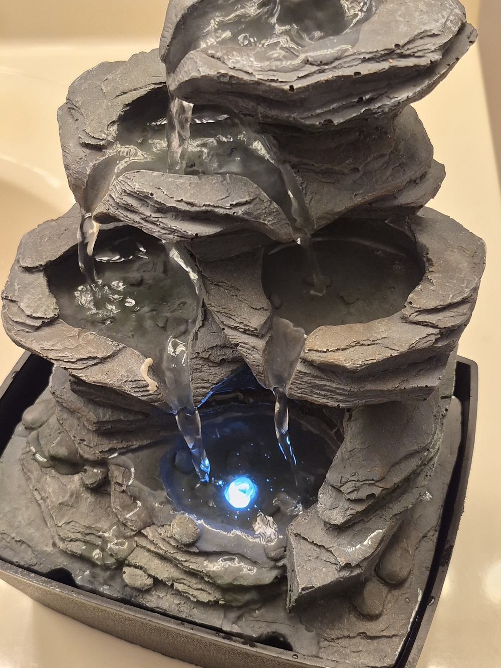 Gray Tabletop Rock Water Fountain with LED Accent
